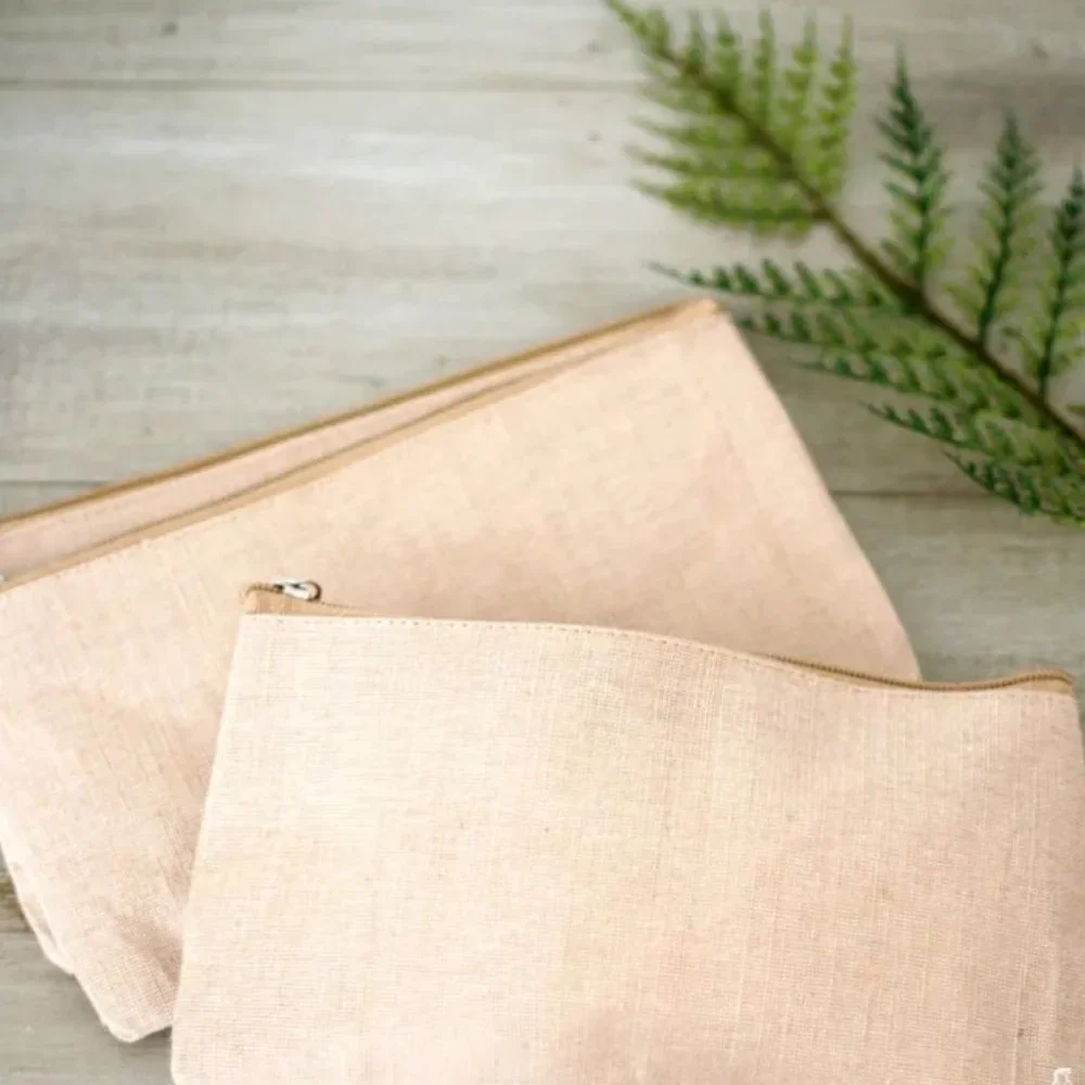 3 Natural Jute Blend Zipper Pouches/ Cosmetic/Bridesmaide Gift/Welcome Bag